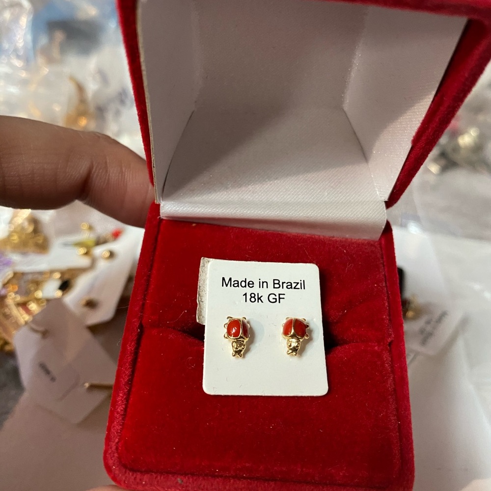18k gold filled lady bug earrings